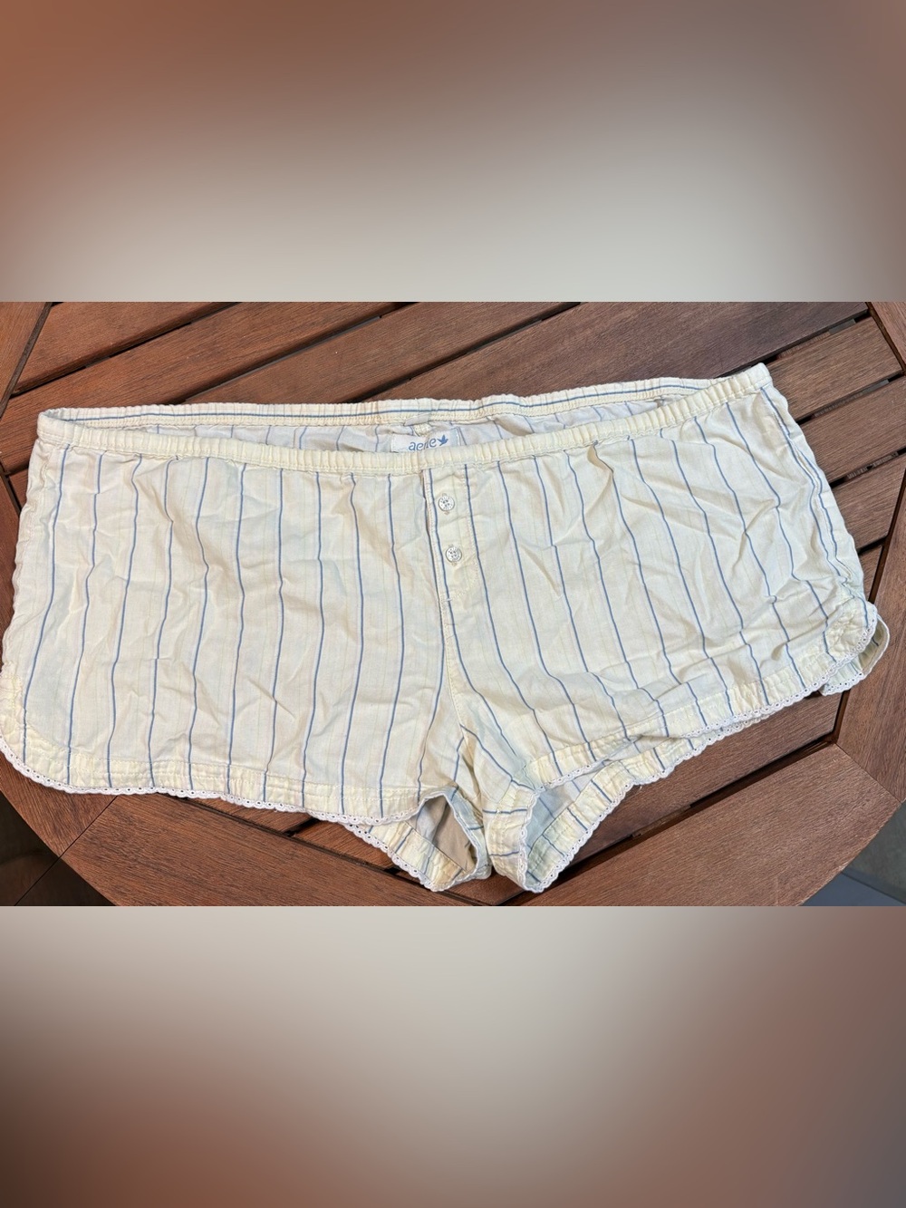 aerie Pale Yellow Pinstripe Cotton Shorts with Blue Stripes